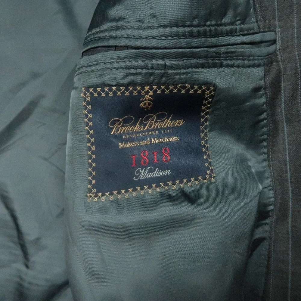 Brooks Brothers Blazer Mens 43R Gray Wool Pinstripe 1818 Madison Saxxon Jacket *